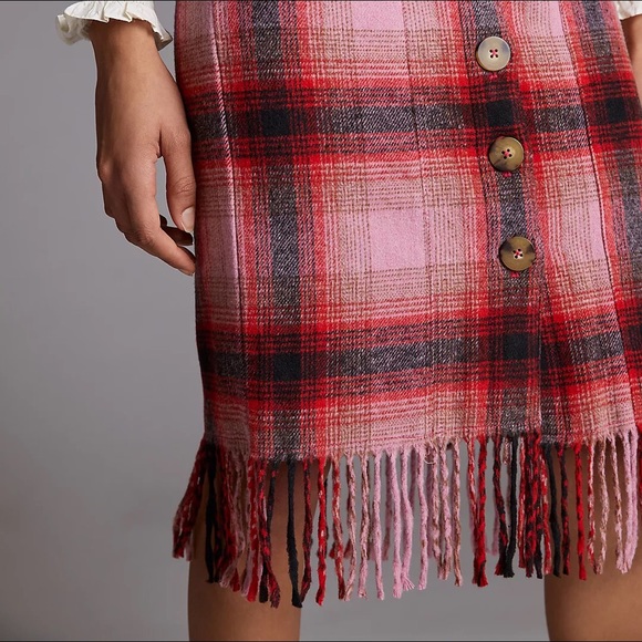 Anthropologie Maeve Fringed Plaid Mini Skirt - Picture 3 of 12